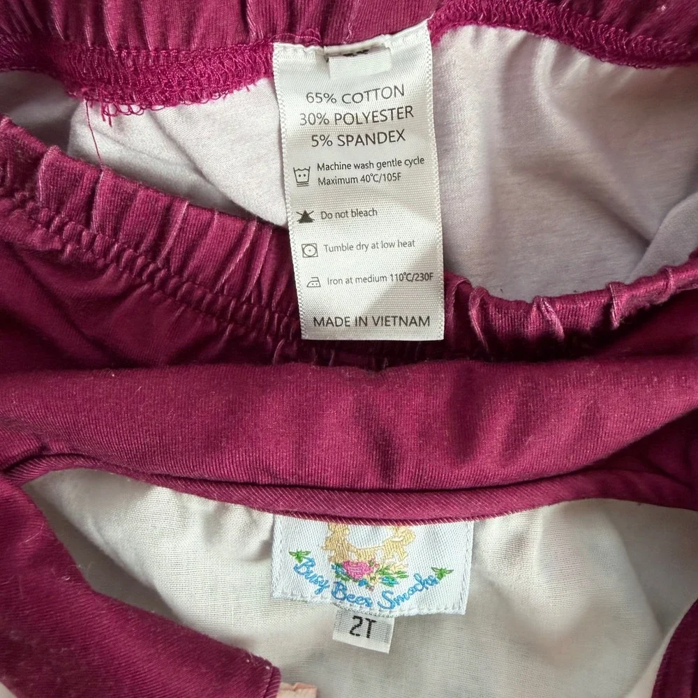 Busy Bees Smocks Girl 2T Floral Ruffle Legging Set Maroon Pink 2 Piece Set